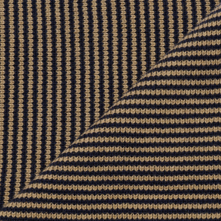 Navy Blue & Camel Striped Cashmere Scarf