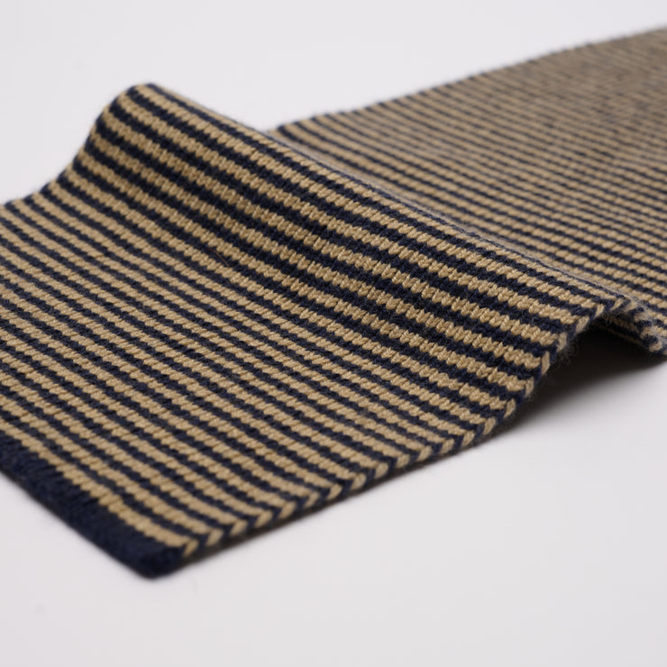 Navy Blue & Camel Striped Cashmere Scarf