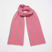 Candy Pink & Iced White Striped 5 Ply Cashmere Scarf