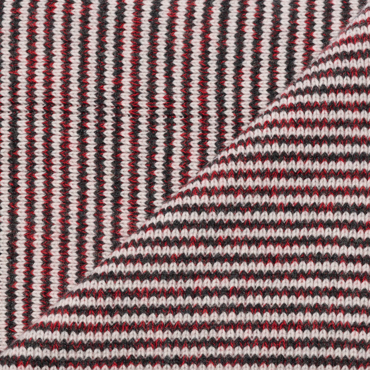 Red, Black Marl & White Striped 5 Ply Cashmere Scarf