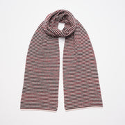 Red, Black Marl & White Striped 5 Ply Cashmere Scarf