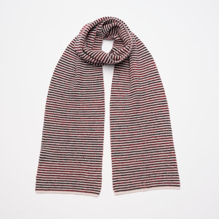 Red, Black Marl & White Striped 5 Ply Cashmere Scarf