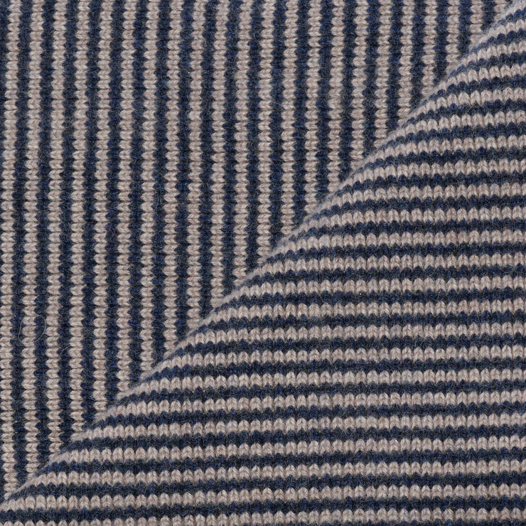 Navy & Pebble Striped 5 Ply Cashmere Scarf