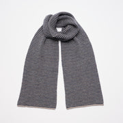 Navy & Pebble Striped 5 Ply Cashmere Scarf