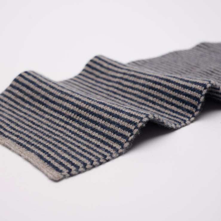 Navy & Pebble Striped 5 Ply Cashmere Scarf