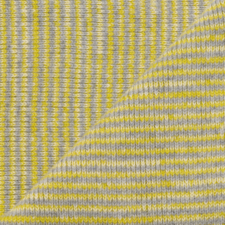 Yellow Marl & Grey Marl Striped 5 ply Cashmere Scarf