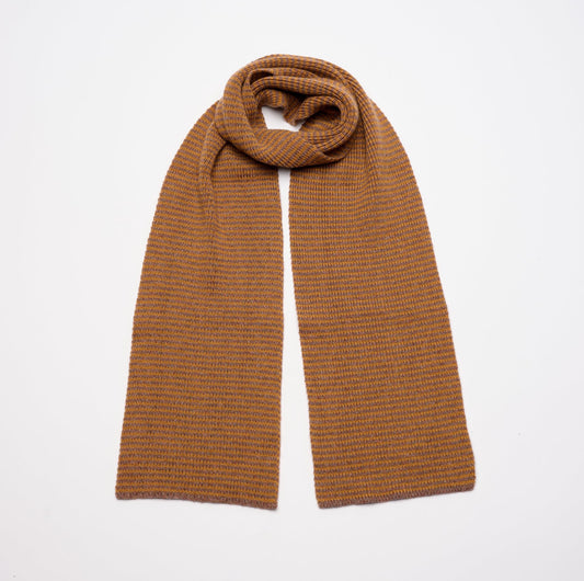 Ginger & Brown Marl Striped 5 Ply Cashmere Scarf