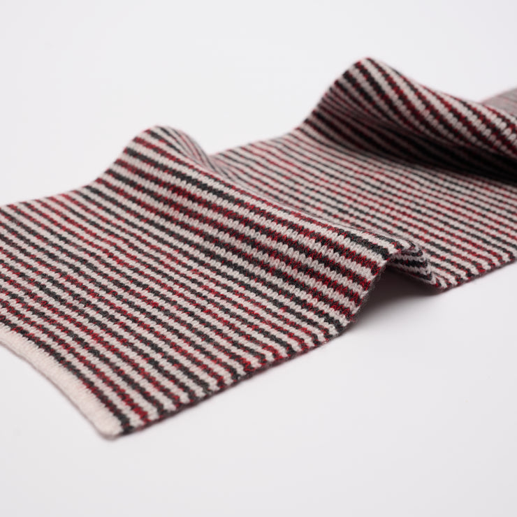 Red, Black Marl & White Striped 5 Ply Cashmere Scarf