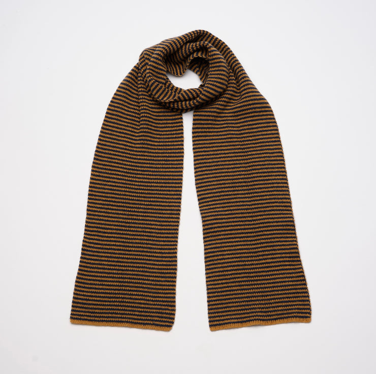Ginger & Navy Striped 5 Ply Cashmere Scarf