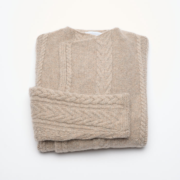 Aran Cable Cashmere Cardigan - Natural Marl