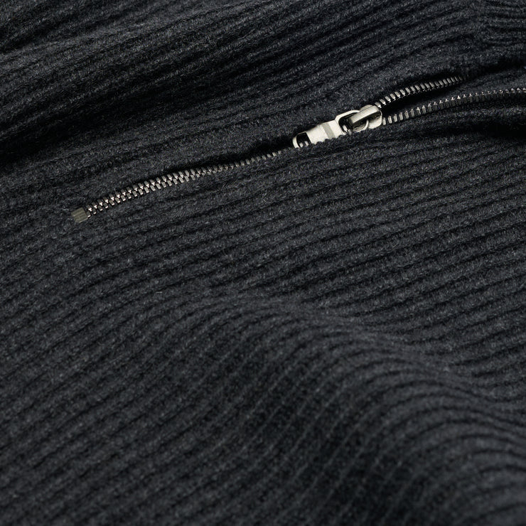 Ribbed Cashmere Half Zip High Neck Jumper - Charcoal