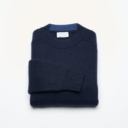 Ribbed Crew Neck Cashmere Jumper - Dark Navy