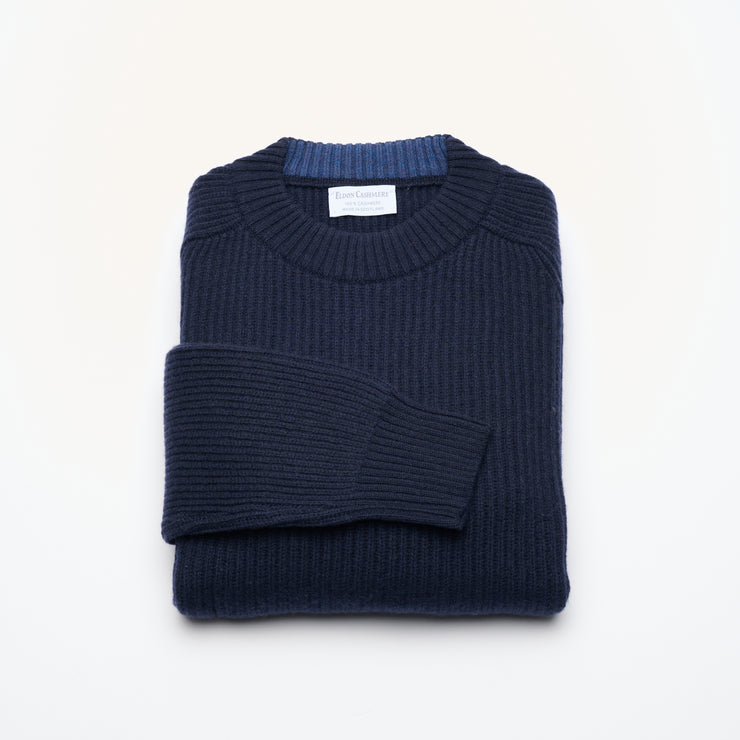 Ribbed Crew Neck Cashmere Jumper - Dark Navy