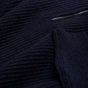 Ribbed Cashmere Half Zip High Neck Jumper - Navy