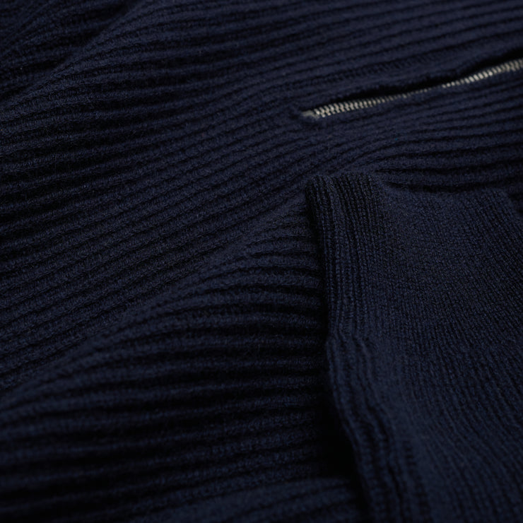Ribbed Cashmere Half Zip High Neck Jumper - Navy