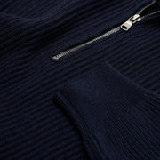Ribbed Cashmere Half Zip High Neck Jumper - Navy