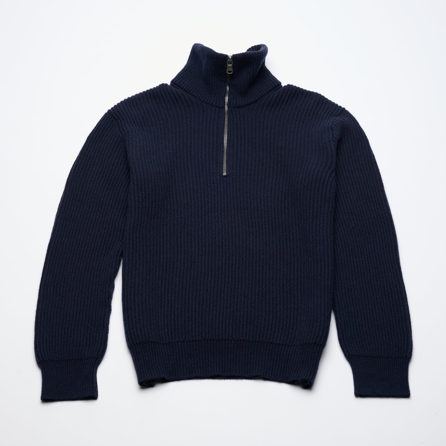 Ribbed Cashmere Half Zip High Neck Jumper - Navy