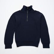 Ribbed Cashmere Half Zip High Neck Jumper - Navy