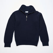 Ribbed Cashmere Half Zip High Neck Jumper - Navy