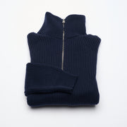 Ribbed Cashmere Half Zip High Neck Jumper - Navy