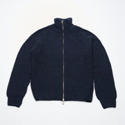 Donegal Ribbed Cashmere Zip Cardigan - Dark Navy