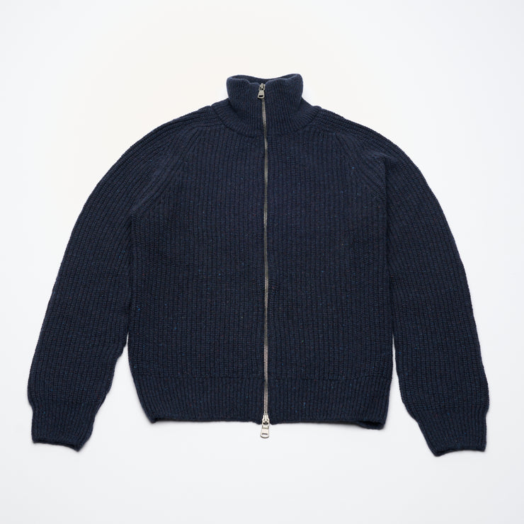 Donegal Ribbed Cashmere Zip Cardigan - Dark Navy