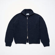 Donegal Ribbed Cashmere Zip Cardigan - Dark Navy