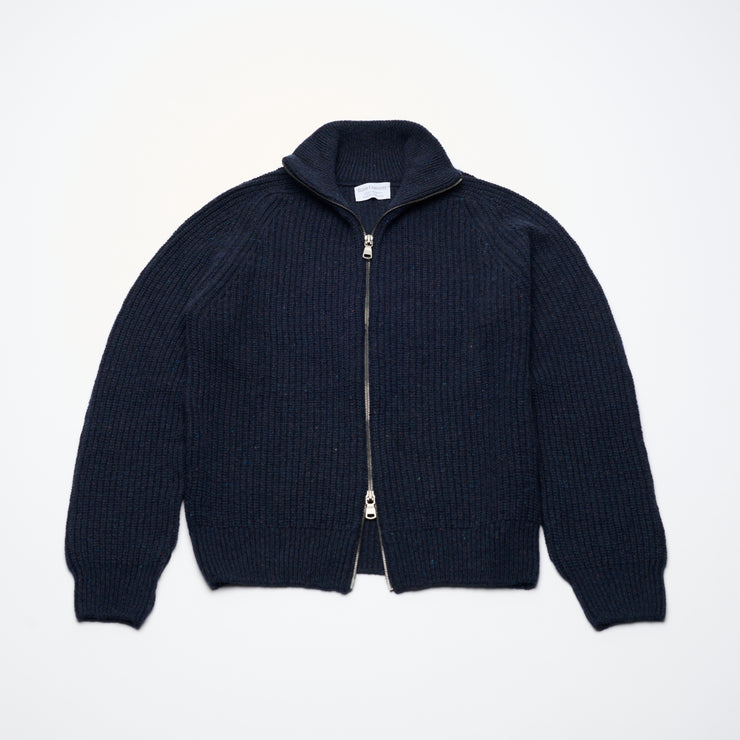 Donegal Ribbed Cashmere Zip Cardigan - Dark Navy