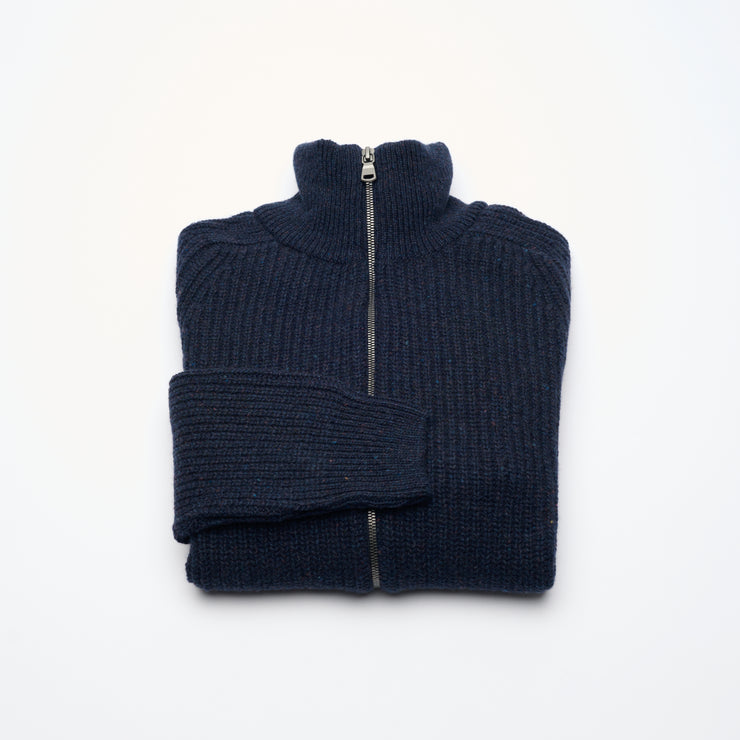 Donegal Ribbed Cashmere Zip Cardigan - Dark Navy
