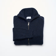 Donegal Ribbed Cashmere Zip Cardigan - Dark Navy