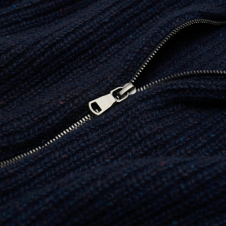 Donegal Ribbed Cashmere Zip Cardigan - Dark Navy