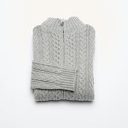 Aran Cable Zip Cardigan - Light Grey