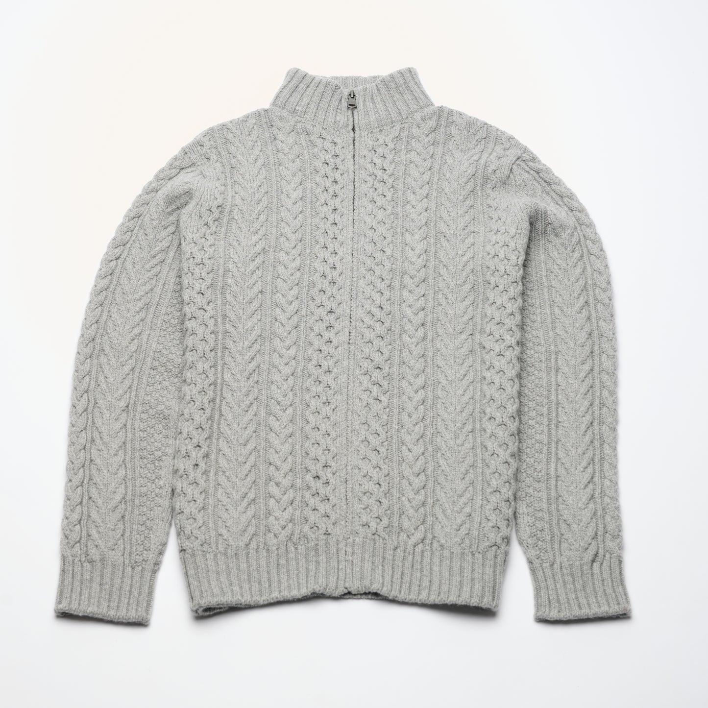 Aran Cable Zip Cardigan - Light Grey