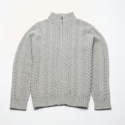 Aran Cable Zip Cardigan - Light Grey