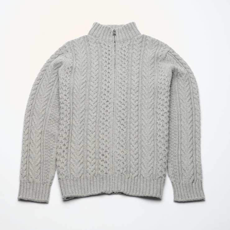 Aran Cable Zip Cardigan - Light Grey