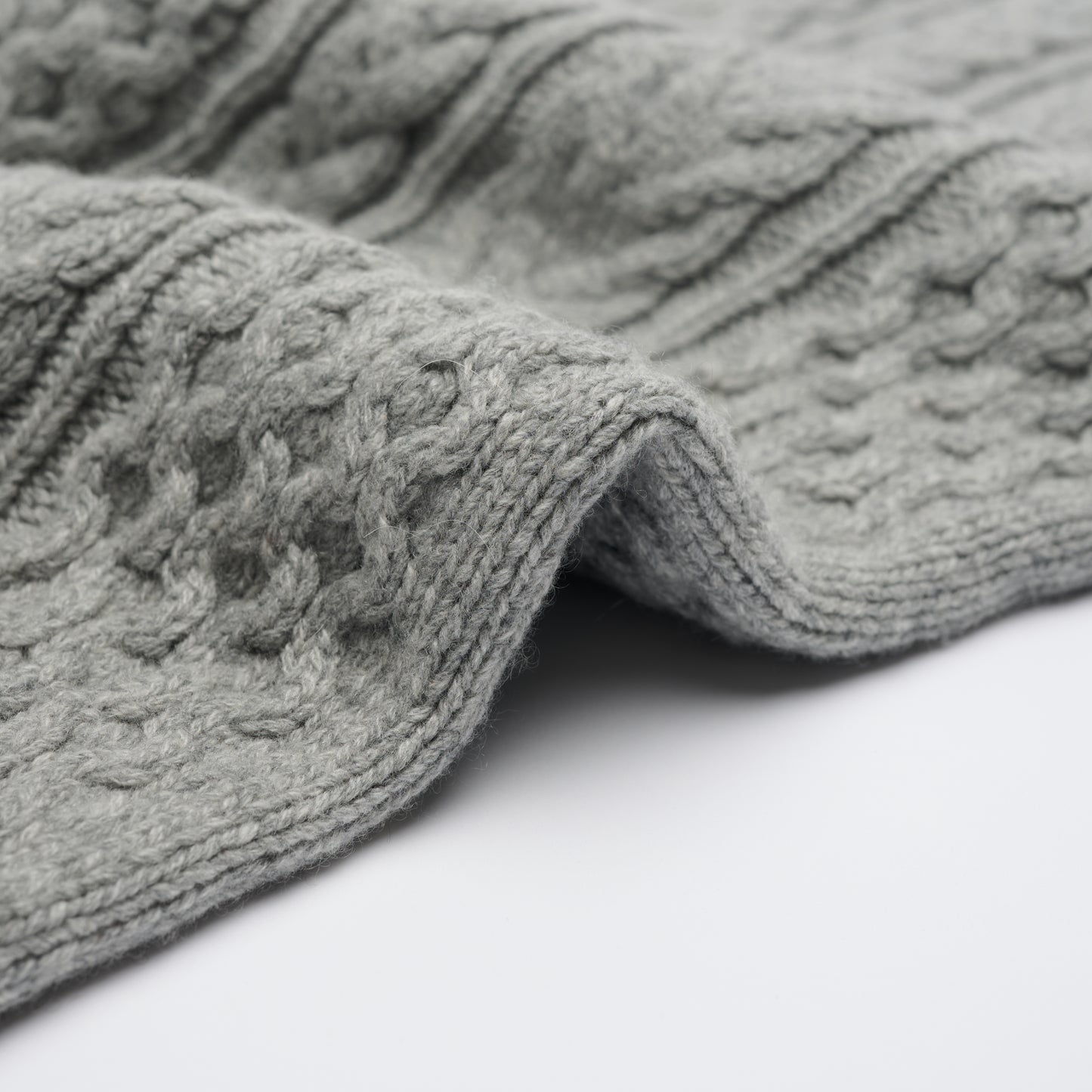 Aran Cable Zip Cardigan - Light Grey