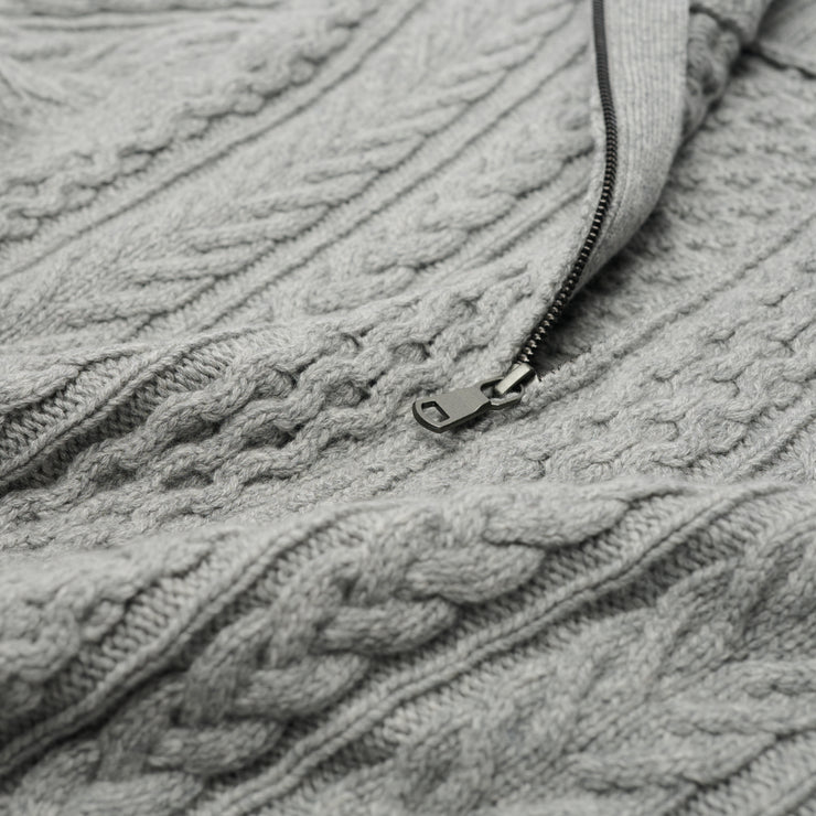 Aran Cable Zip Cardigan - Light Grey