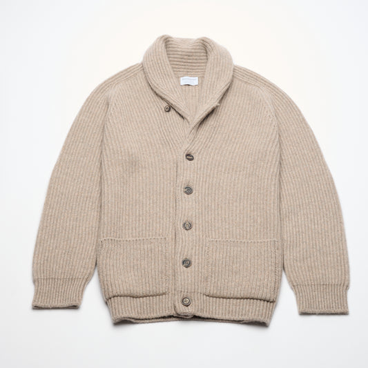 Ribbed Shawl Collar Cashmere Cardigan - Natural Marl