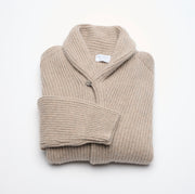 Ribbed Shawl Collar Cashmere Cardigan - Natural Marl