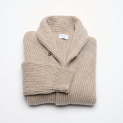 Ribbed Shawl Collar Cashmere Cardigan - Natural Marl