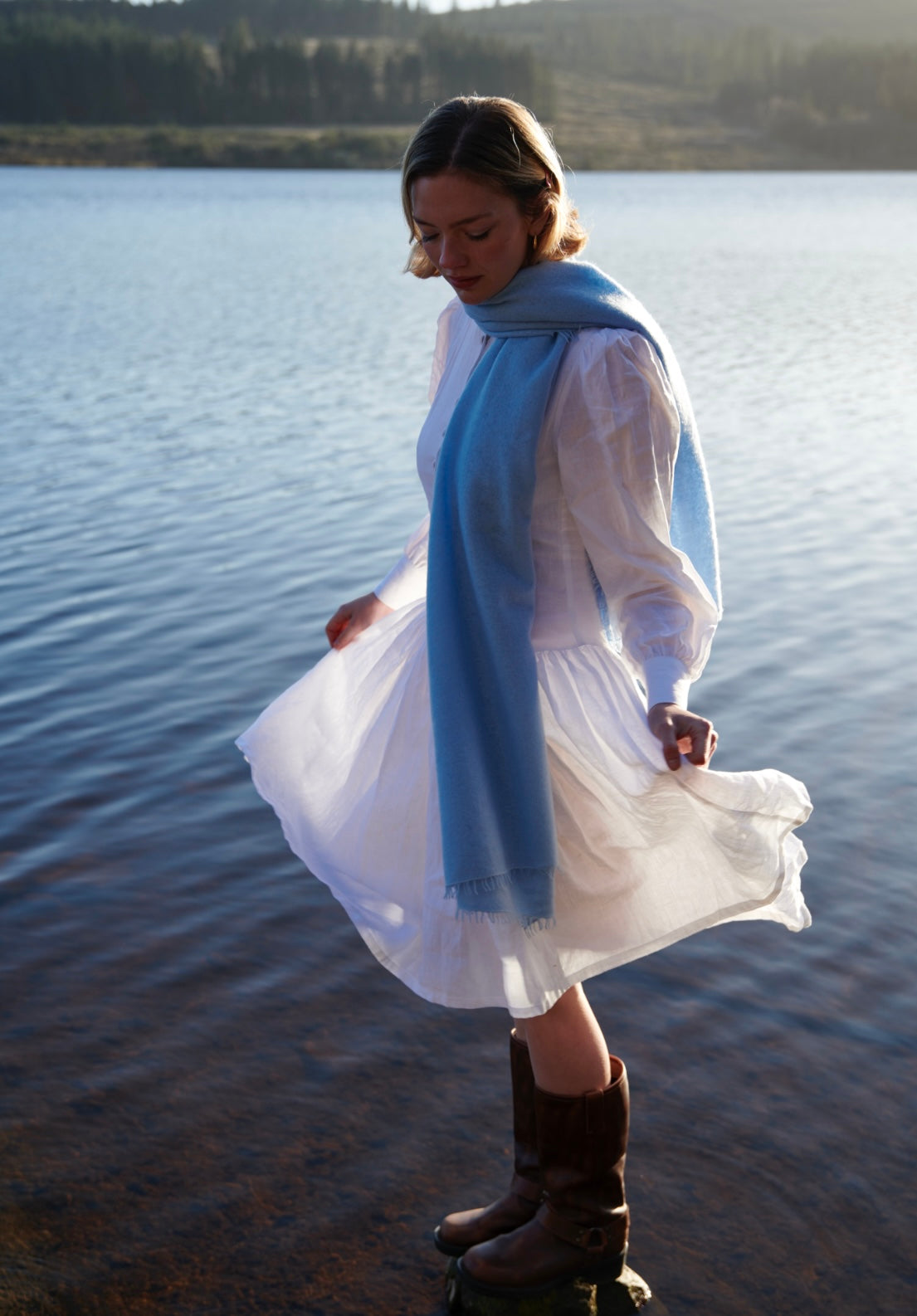 Handwoven Felted Shawl - Light Blue