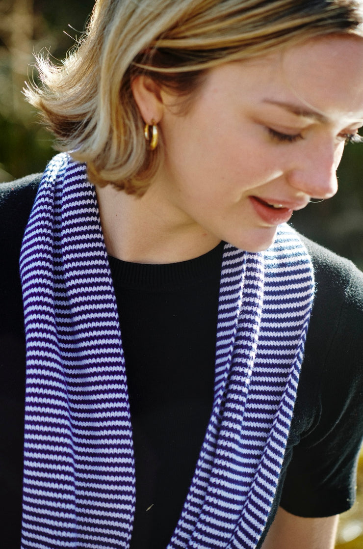 Bright Blue & White Striped Cashmere Scarf