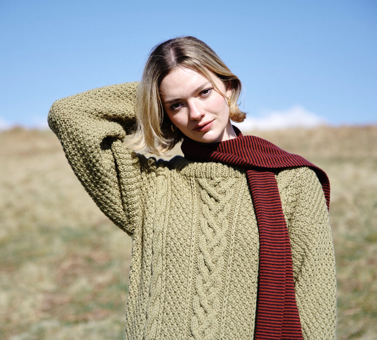 Red & Dark Chocolate Striped Cashmere Scarf