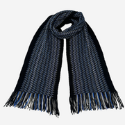 Multi Coloured Zig-Zag Cashmere Striped Scarf with Tassels - Midnight Sky