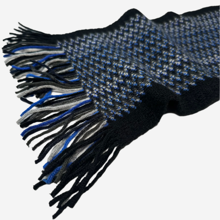 Multi Coloured Zig-Zag Cashmere Striped Scarf with Tassels - Midnight Sky