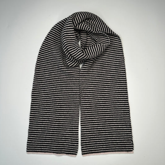 Black & Ice White 5 ply Cashmere Scarf