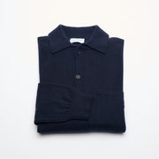 Summer Weight Polo Shirt Neck Cashmere Jumper - Dark Navy