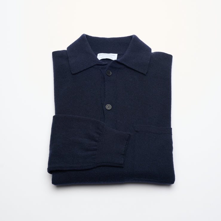 Summer Weight Polo Shirt Neck Cashmere Jumper - Dark Navy