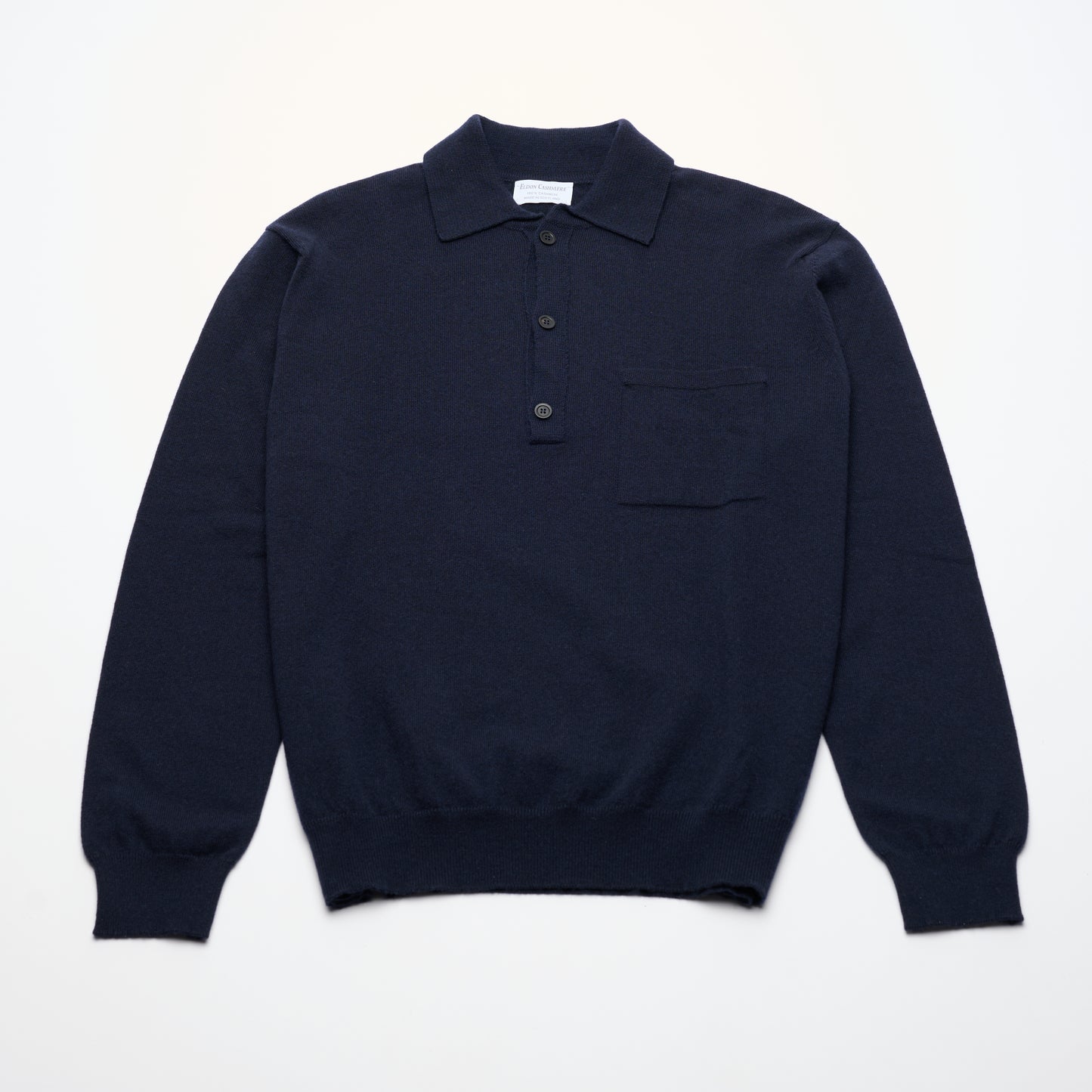 Summer Weight Polo Shirt Neck Cashmere Jumper - Dark Navy