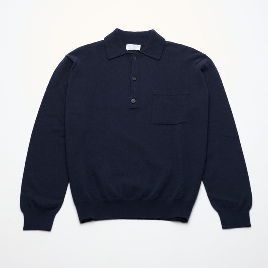 Summer Weight Polo Shirt Neck Cashmere Jumper - Dark Navy
